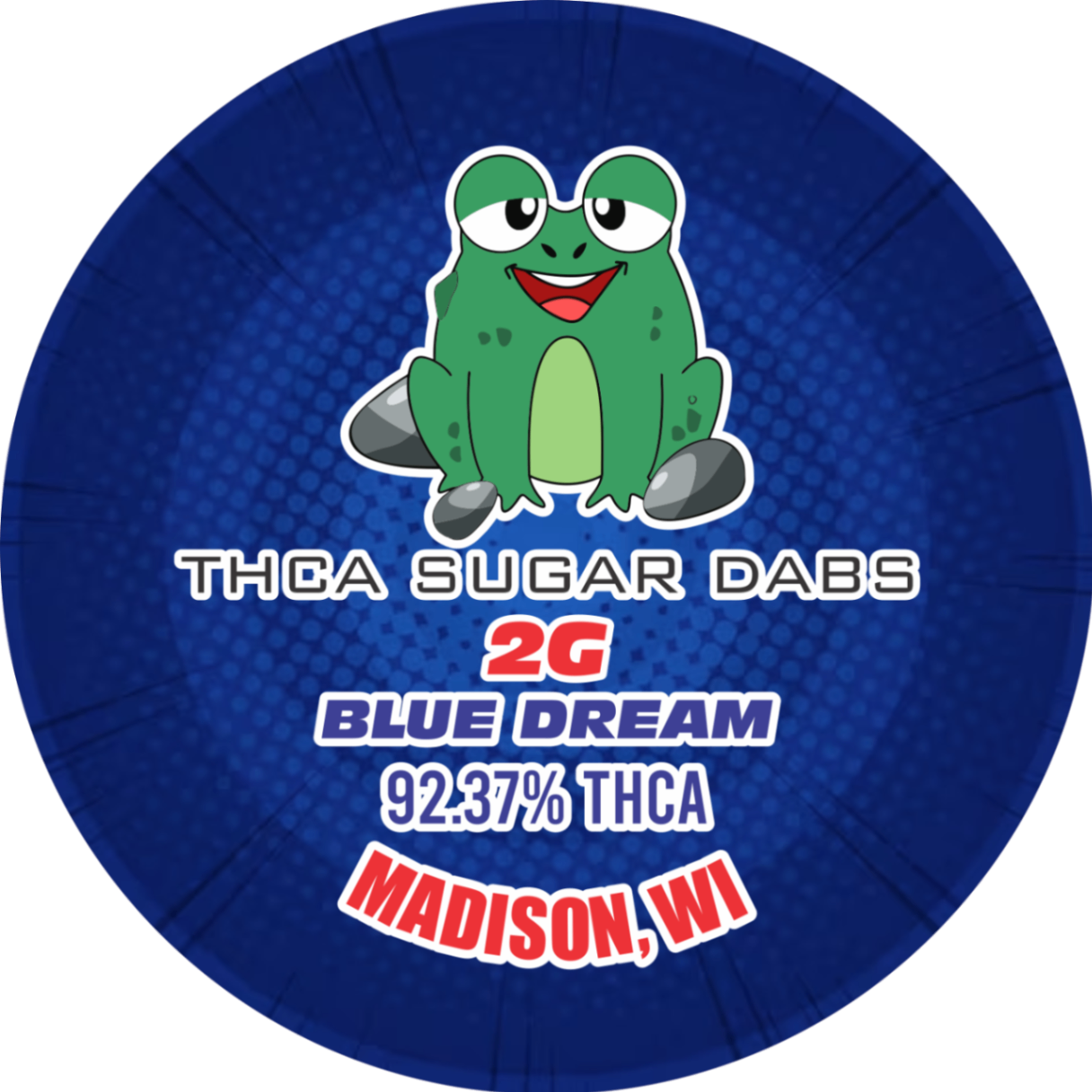 Blazed Frog THCA Sugar Dabs 2G Blue Dream 92.37% THCA Madison WI wholesale concentrate