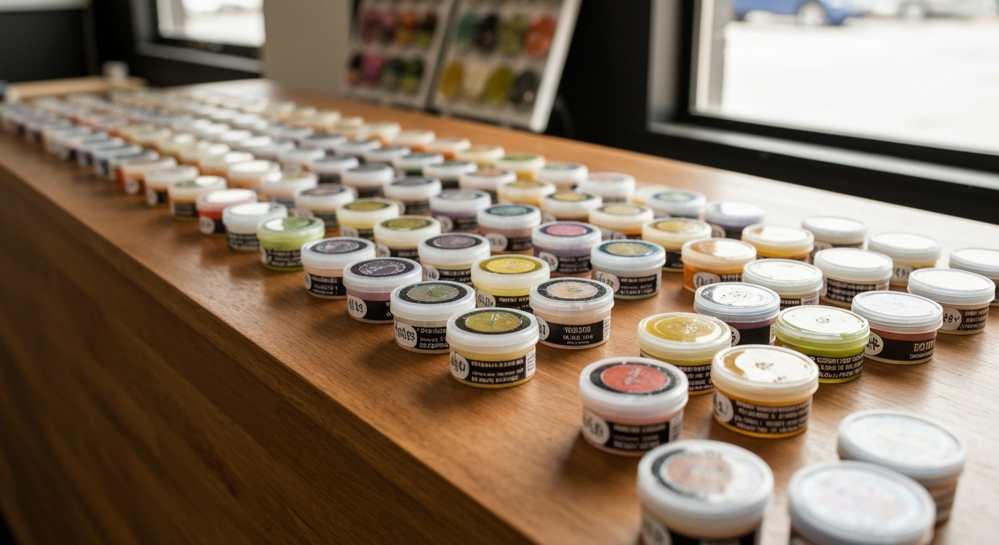 Assorted THC dabs on wholesale counter